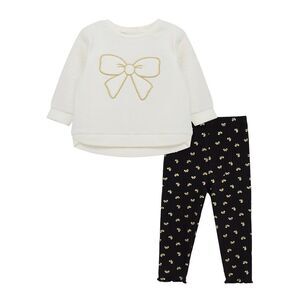 Little Me Girls  2Pc Bow Sweatshirt Set, White
